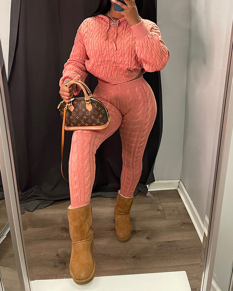 Casual Textured Long-Sleeved Knit Set