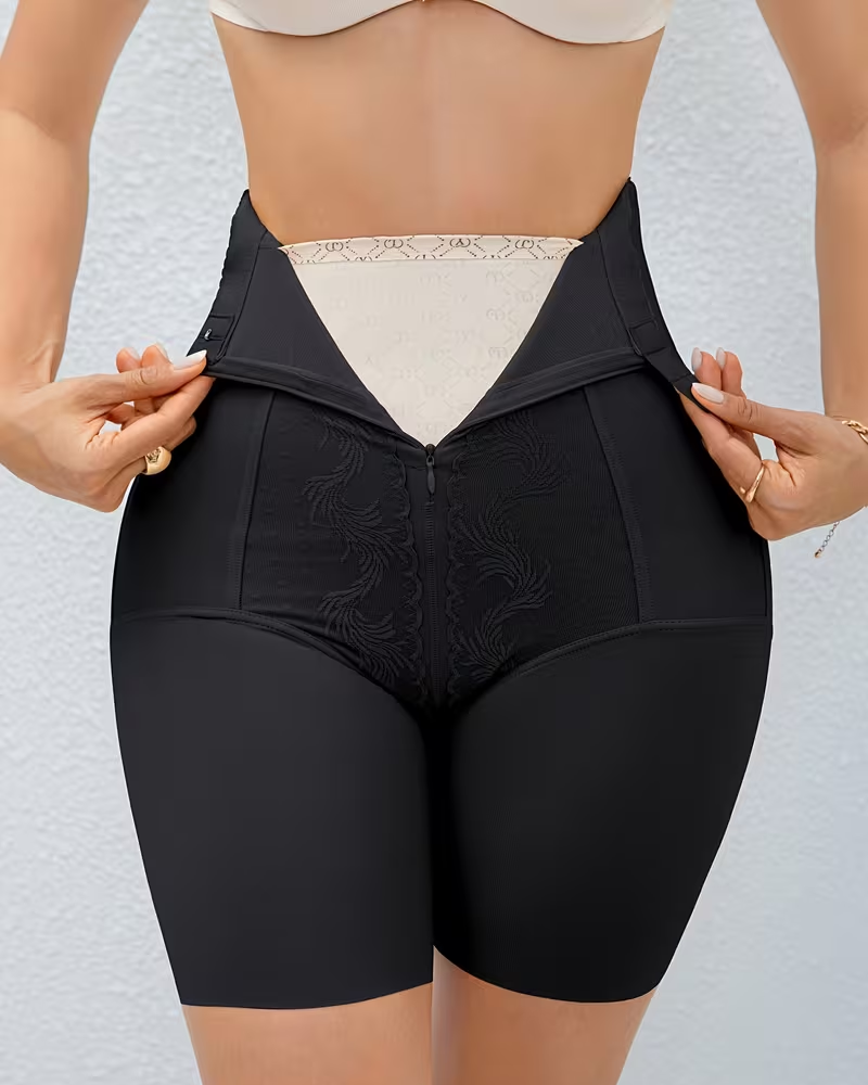 Tummy Control High Waist Shapewear With Zipper And Hook Closure-Curvy-Faja