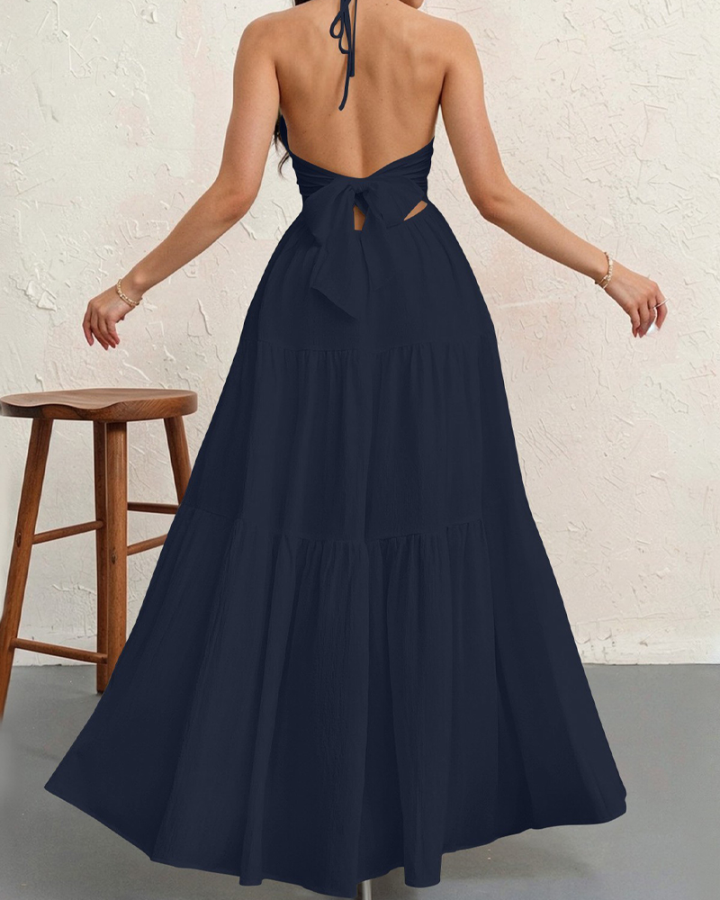 Halter Neck Backless Tie-Up Maxi Dress
