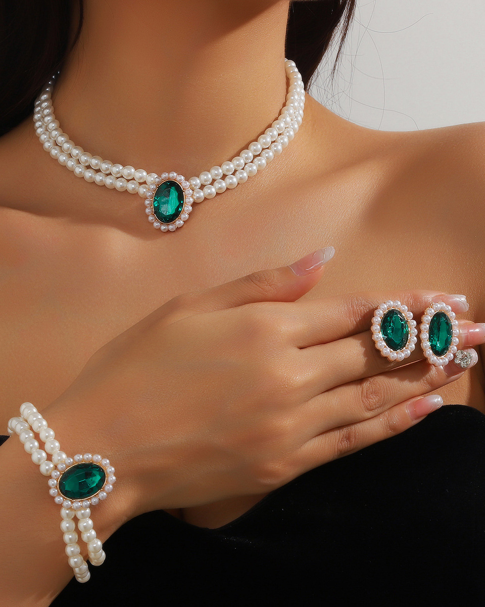 Double-Layer Imitation Pearl 3 Piece Jewelry Set-Curvy-Faja