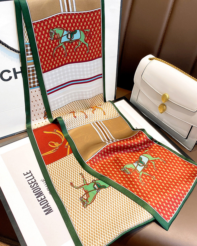 Checked Pony Fashion Double Layer Silk Scarf-Curvy-Faja