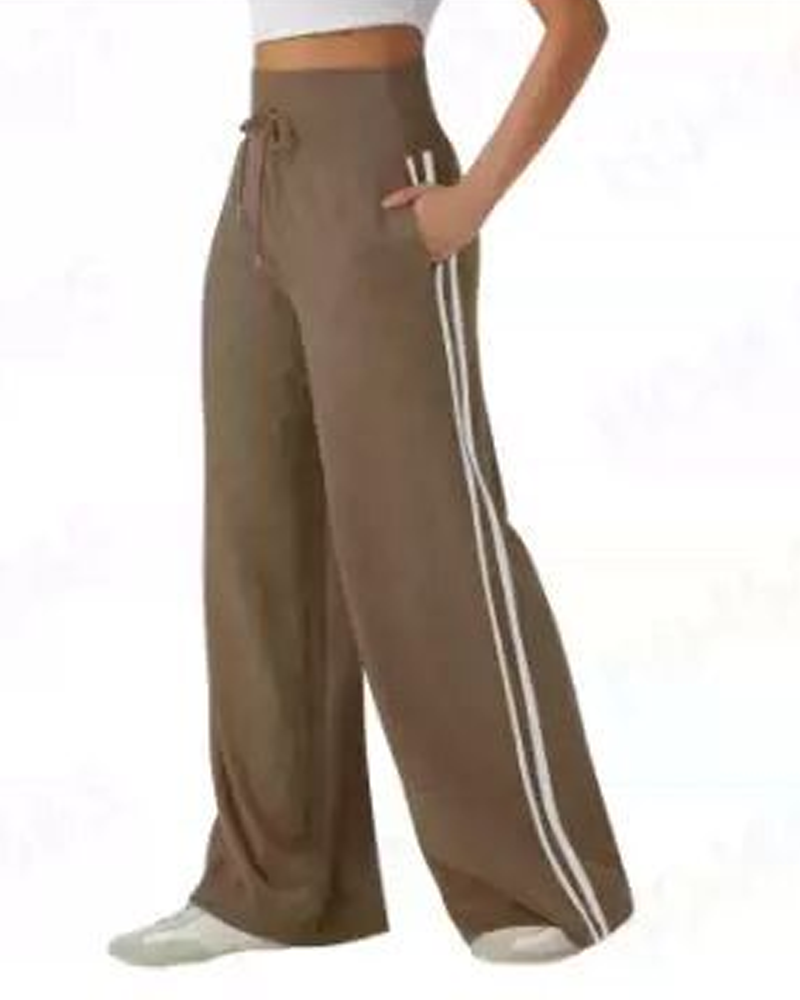 Casual High-Waisted Tie-Back Wide-Leg Trousers-Curvy-Faja
