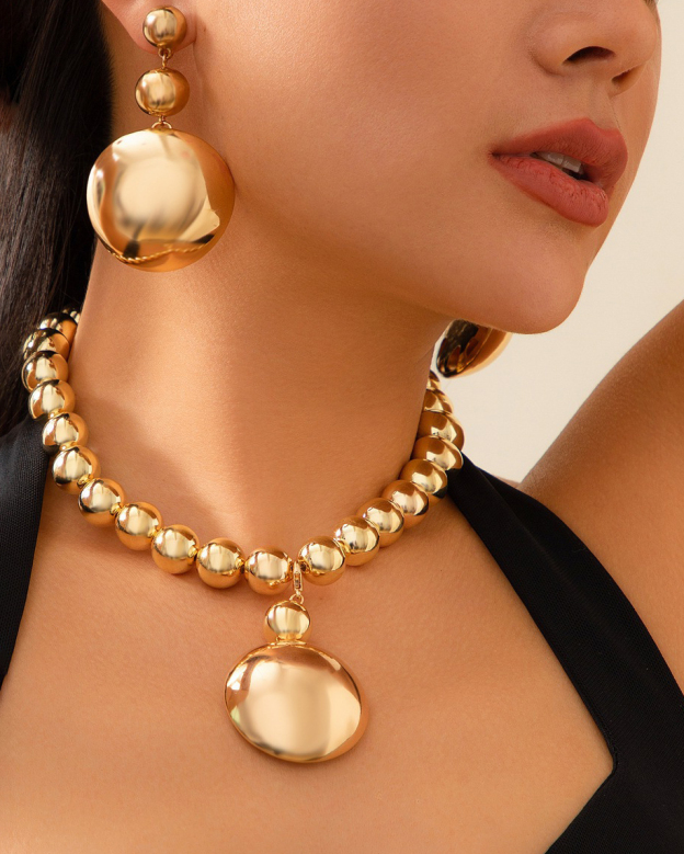 Detachable Metal Half Circle Pendant Jewelry Set-Curvy-Faja