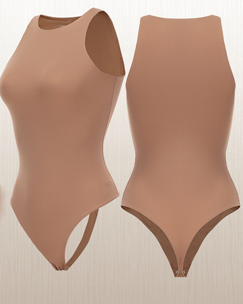 Sleeveless Crew Neck One-Piece Shapewear-Curvy-Faja