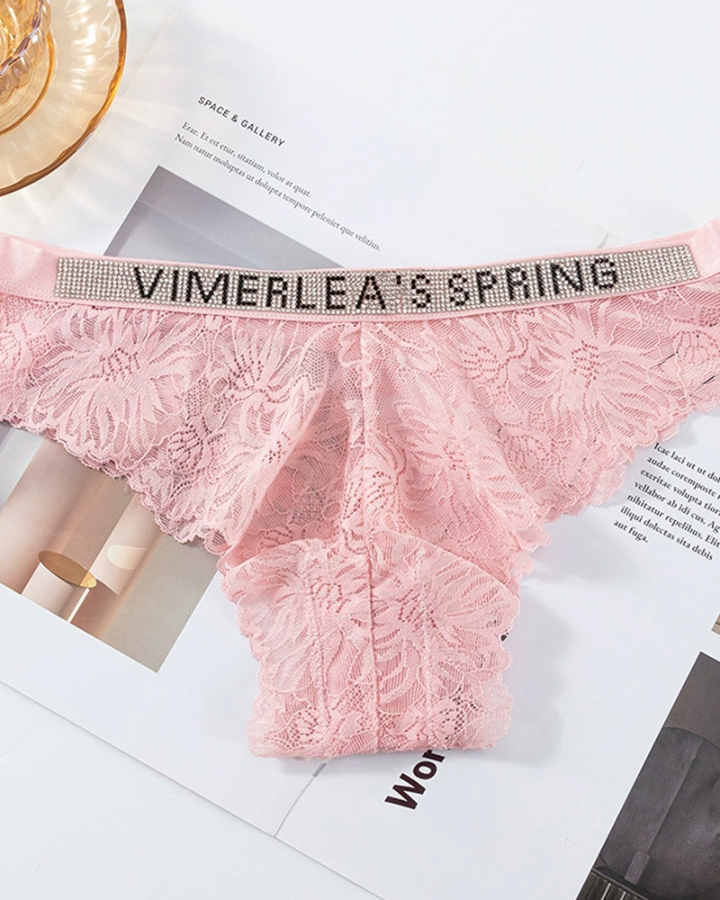 Sexy Rhinestone Waistband Panties-Curvy-Faja