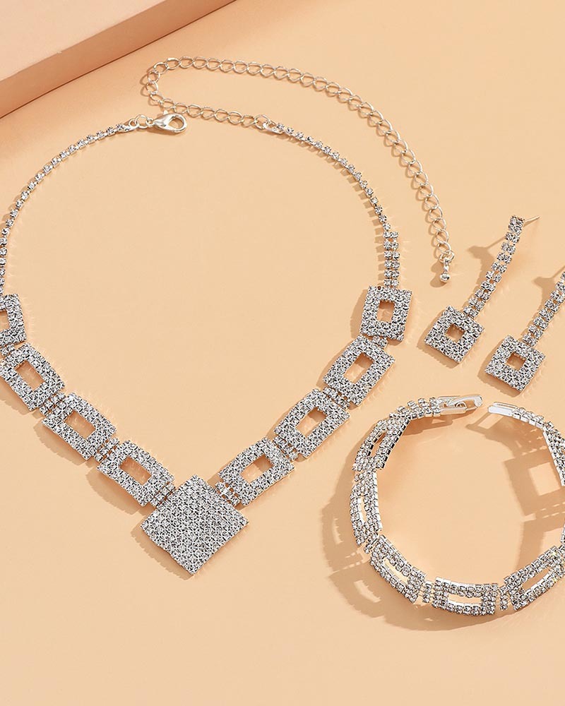 Upscale Diamond Full Necklace Earrings Bracelet Dinner Dress Jewelry Accessories-Curvy-Faja