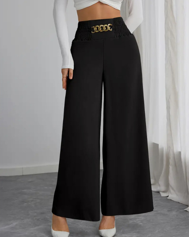 High Waist Slim Fit Wide Leg Pants-Curvy-Faja