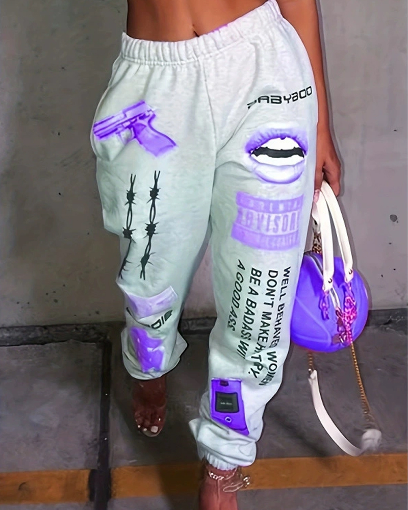 Fashion Printed Sports Casual Pants-Curvy-Faja