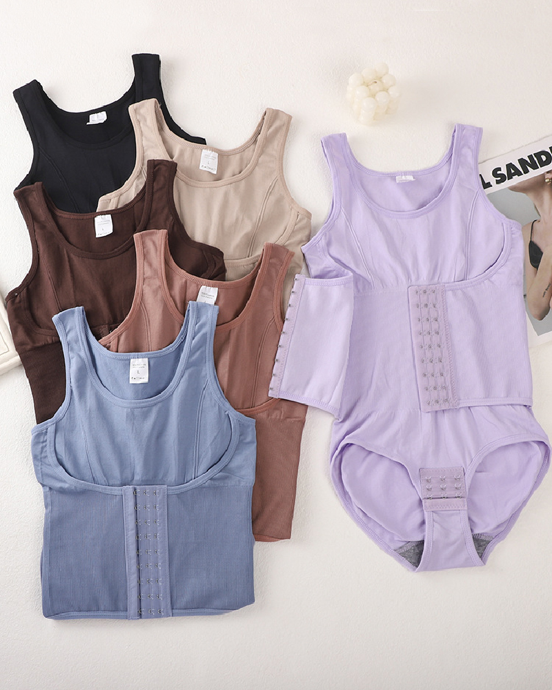 2 in 1 Seamless Double Tummy Control Corset Bodysuit Scoop Neck Tank Top Shapewear-Curvy-Faja