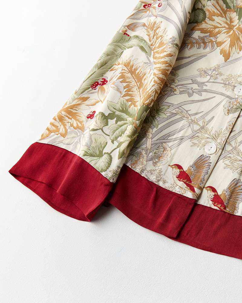 Contrast Color Plant Ice Silk Pajamas Set