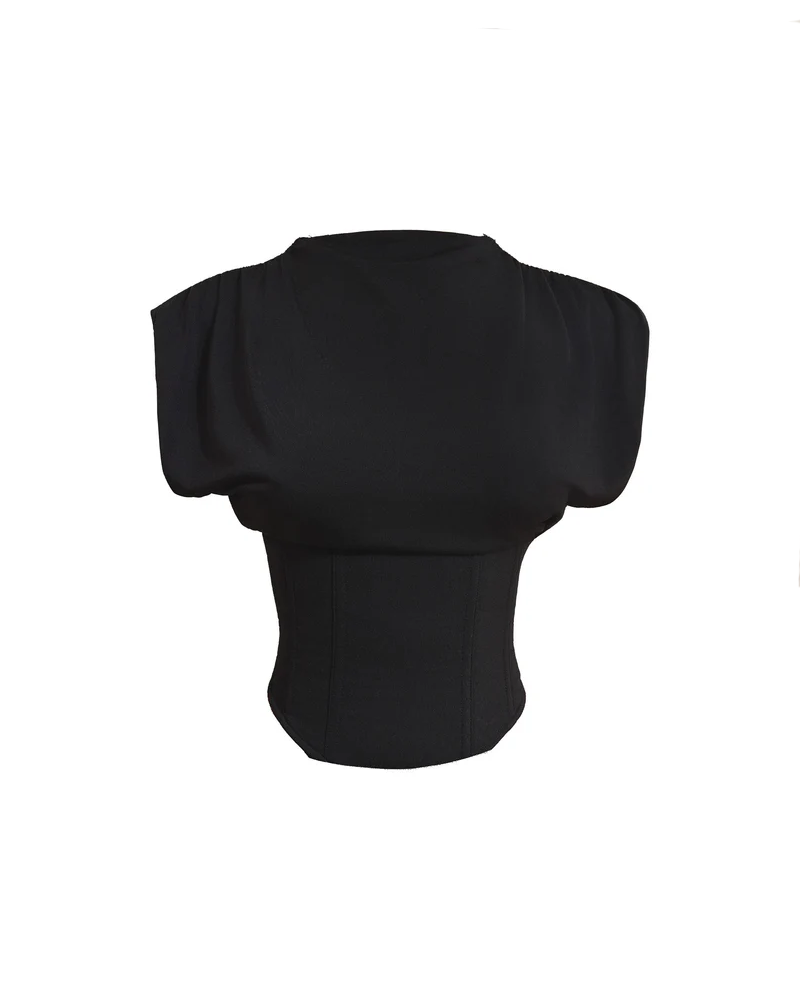 Mock Neck Corset Top with Lace-Up Back(Pre-Sale)