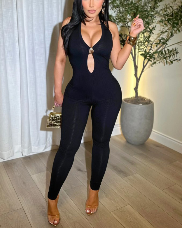 Sleeveless Cutout Bodycon Jumpsuit-Curvy-Faja