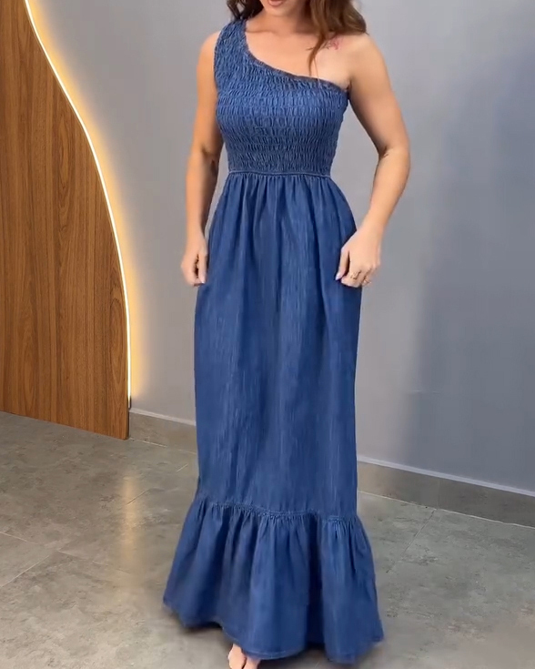 Off-the-Shoulder Slimming Denim Dress-Curvy-Faja