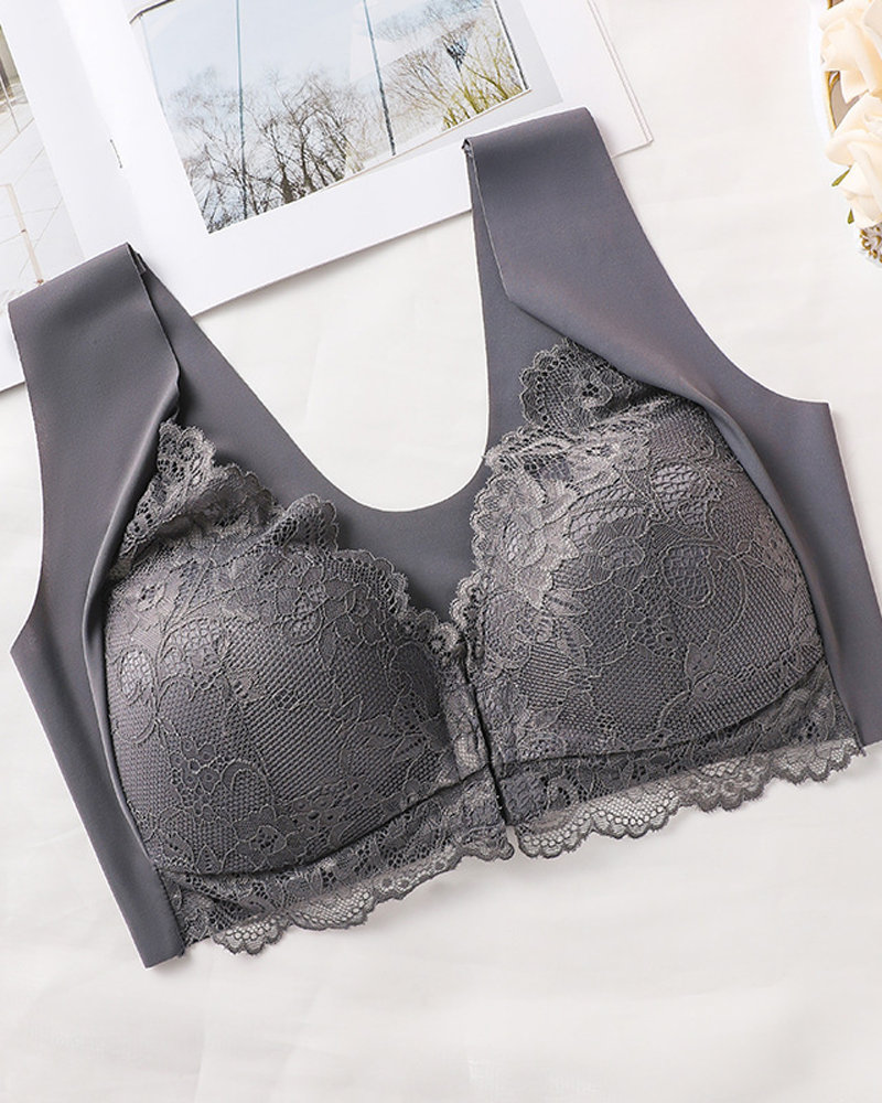 Plus Size Push-Up Front Hook Back Lace Vest Bra