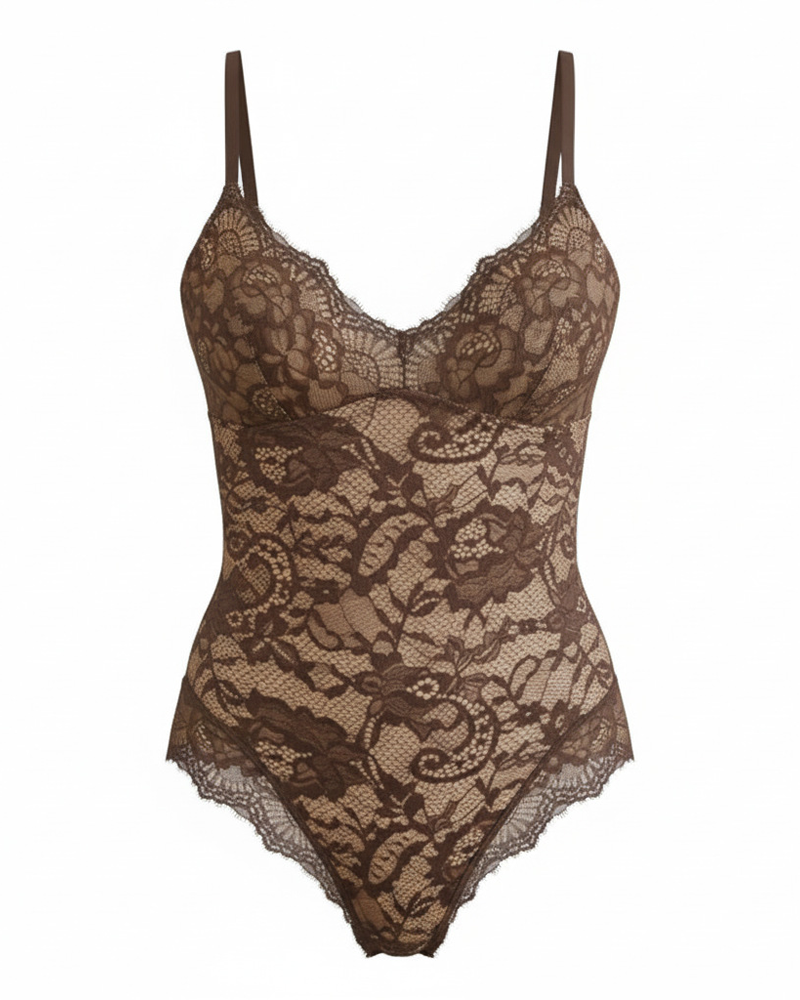 Lace-Trimmed Body-Shaping Tummy-Control Bodysuit