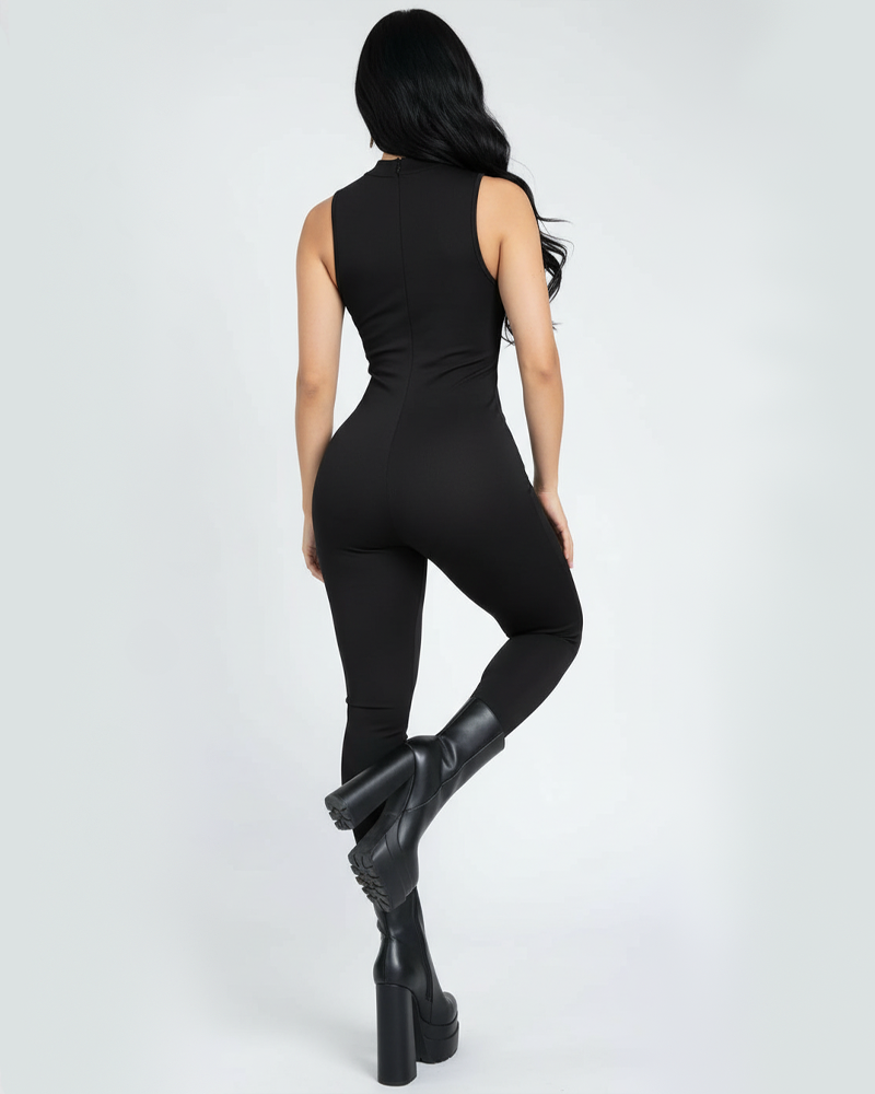 Black Sleeveless Cutout High Waist Slim Long Jumpsuit
