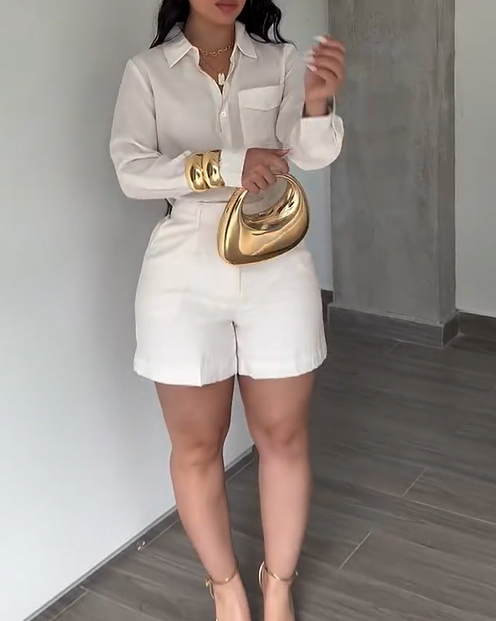 2 Piece Sets For Women Fashion Casual linen Shirts And Shorts