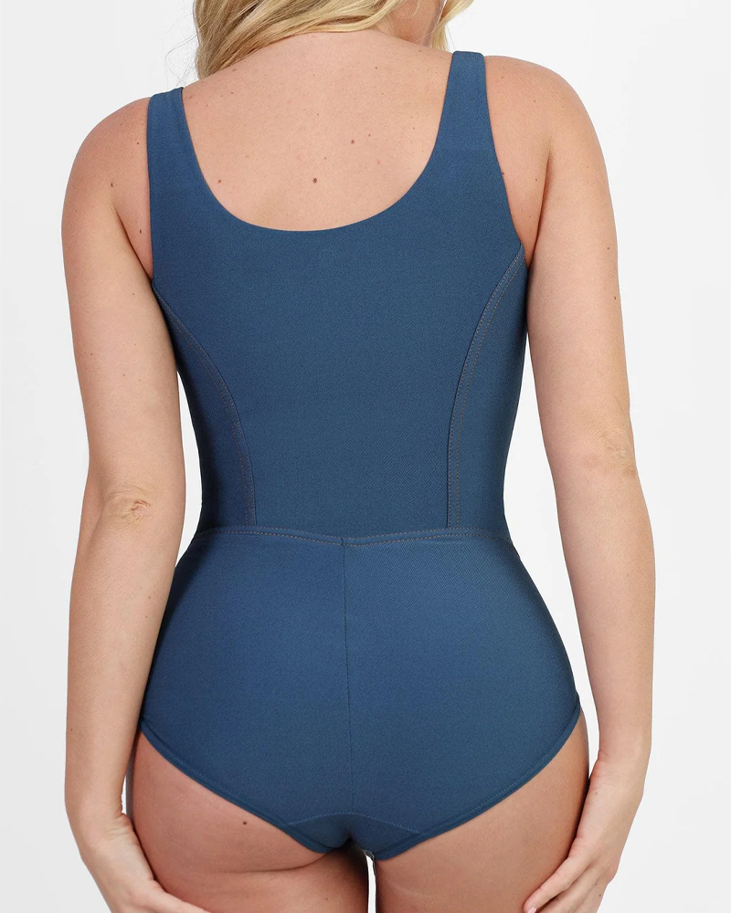 Denim-Style Zipper Tummy Control Shapewear Bodysuit（Pre-Sale）
