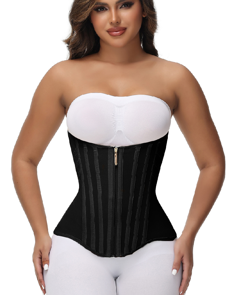 Women's Tummy-Control Waist Trainer with Front Zipper and Vertical Support Bones
