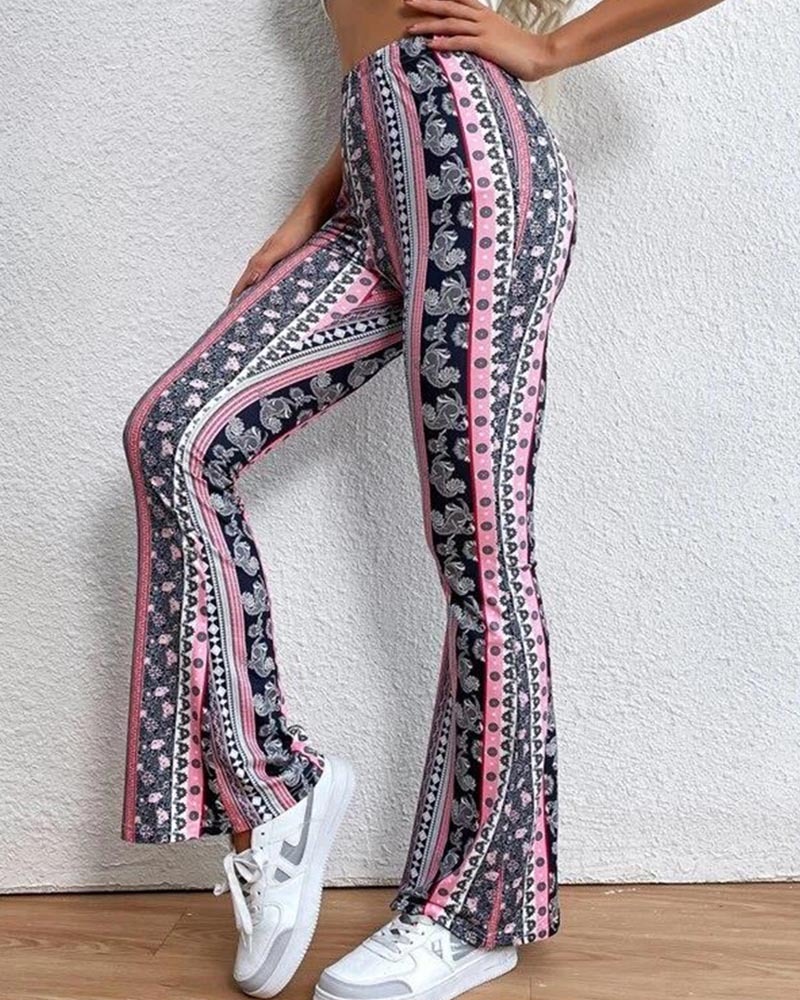 Vintage Print Flares With Tight Wrap Hips