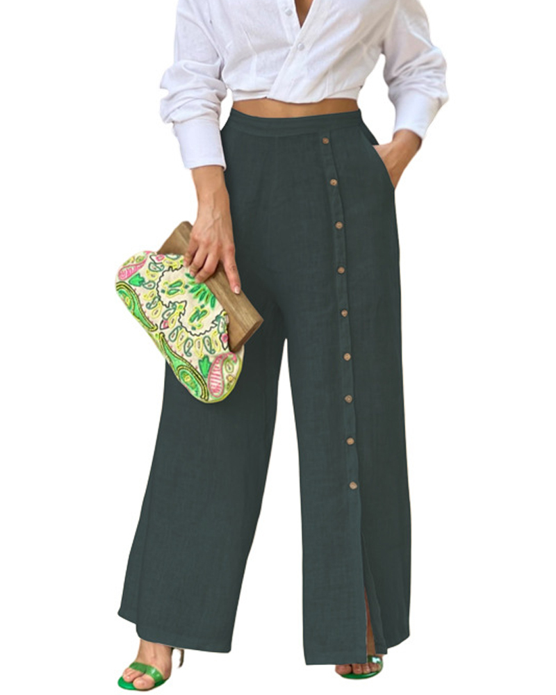 Single Breasted Loose Casual Pants-Curvy-Faja