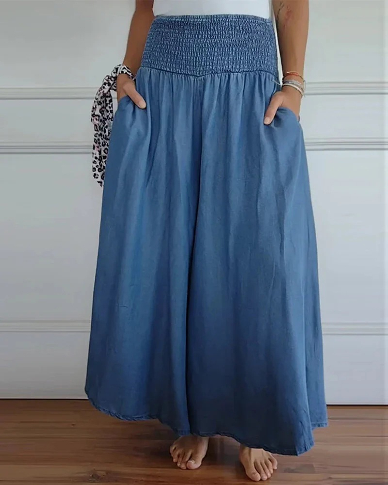Wide Leg Elastic Waistband Trousers And Long Dress-Curvy-Faja