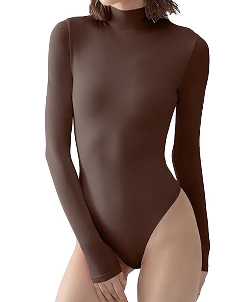 Fall/Winter Solid Color Slim-Fit Jumpsuit With Long Sleeves And High Neck-Curvy-Faja