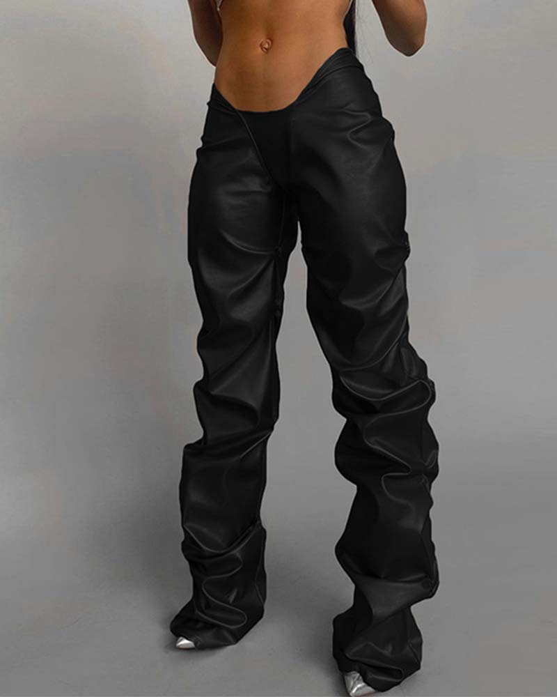 Fashion Pleated Faux Leather Sexy Pants