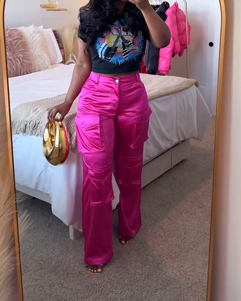 Satin Cargo-Style Trousers