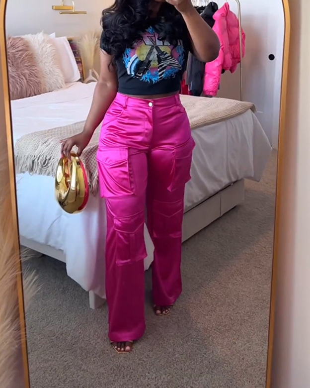 Satin Cargo-Style Trousers
