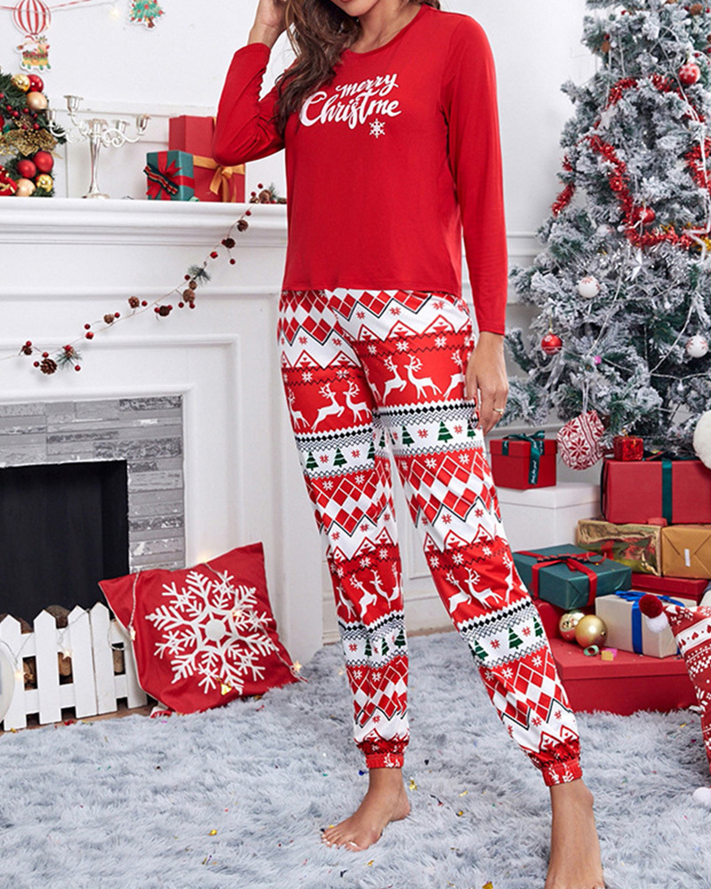 Christmas Print Long Sleeve Pajama Set-Curvy-Faja