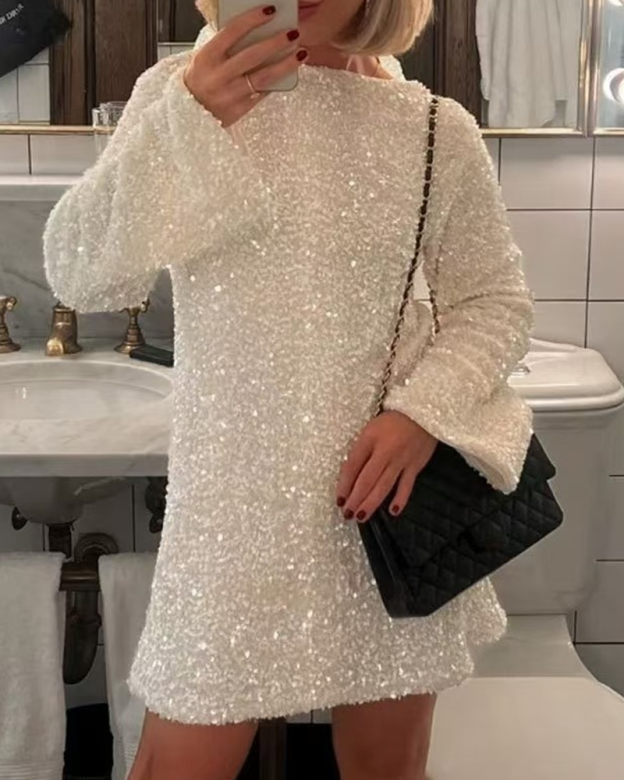 Christmas Party Backless Tie-Up Long-Sleeved Sequined Dress