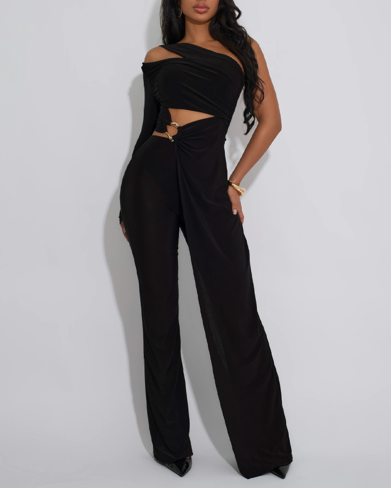 Hollow-Out Slim-Fit Irregular Pantsuit