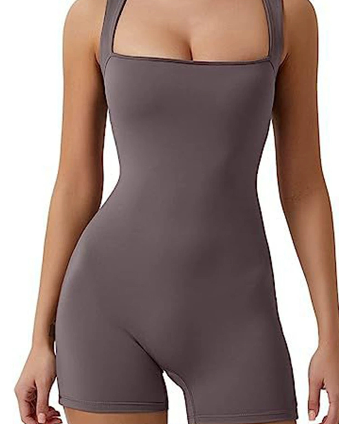 Women Workout Romper Yoga Ribbed Square Neck One Piece Seamless Tank Top Jumpsuit-Curvy-Faja