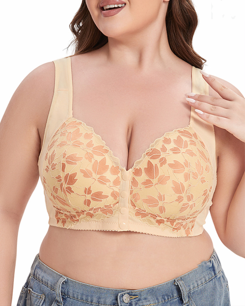 Wire Free Vest Style Lace Front Closure Bra
