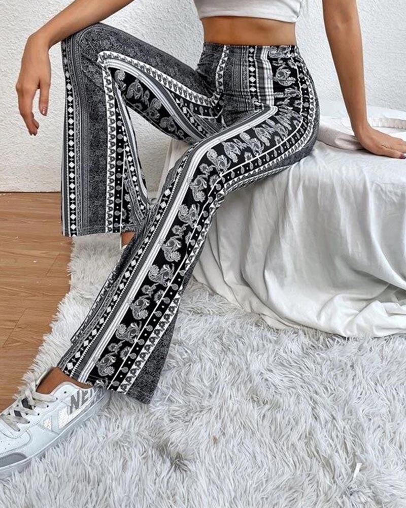 Vintage Print Flares With Tight Wrap Hips