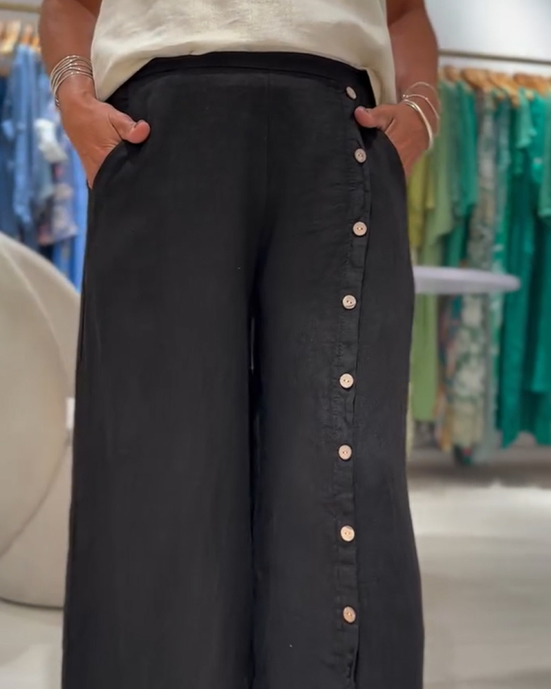 Single Breasted Loose Casual Pants-Curvy-Faja