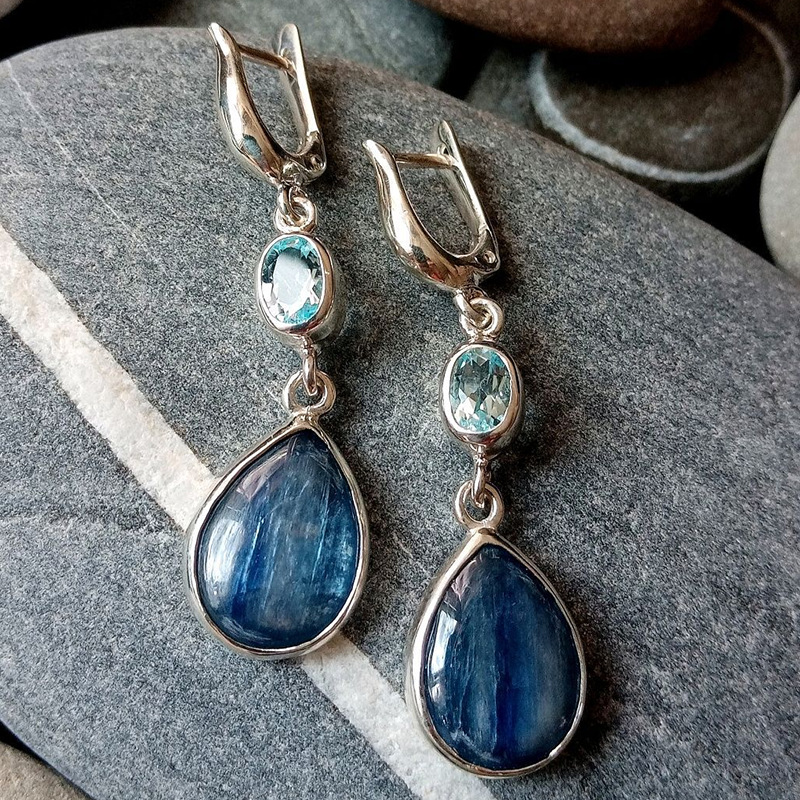 Blue Gemstone Earrings-Curvy-Faja