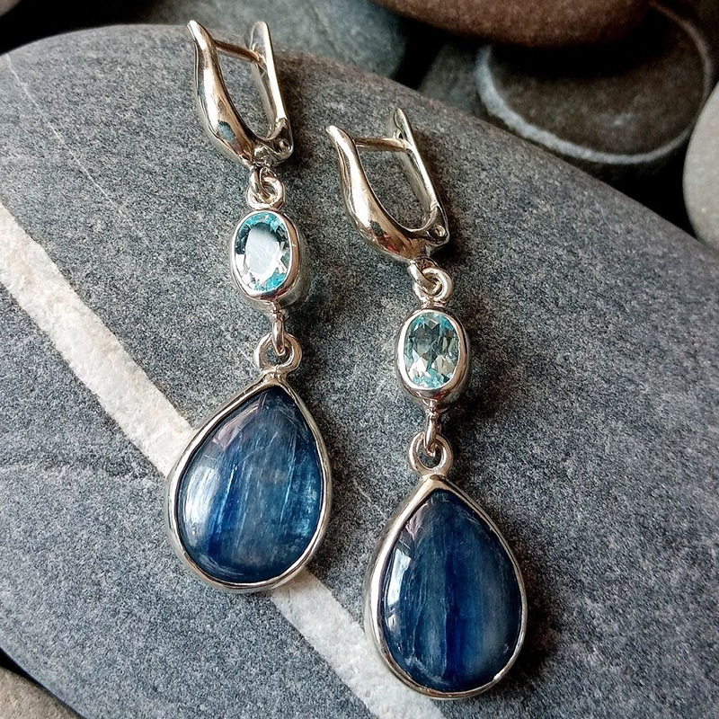 Blue Gemstone Earrings-Curvy-Faja