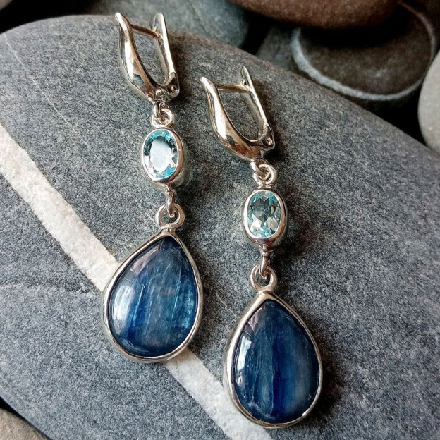 Blue Gemstone Earrings-Curvy-Faja