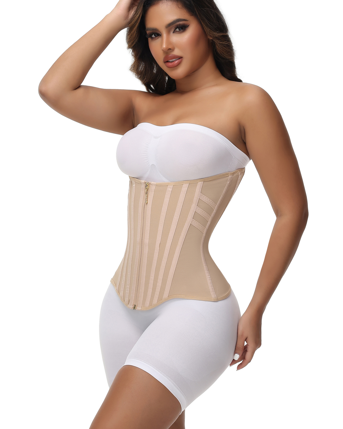 Women's Tummy-Control Waist Trainer with Front Zipper and Vertical Support Bones