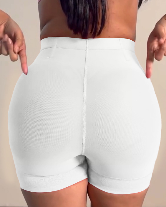 High Waist Lace Trim Butt Sculpting Short-Curvy-Faja