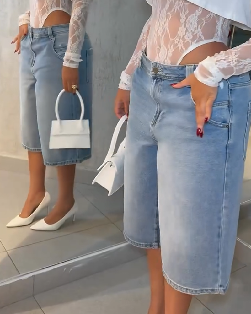 Low-Rise Loose Denim Cropped Trousers (Pre-Sale)