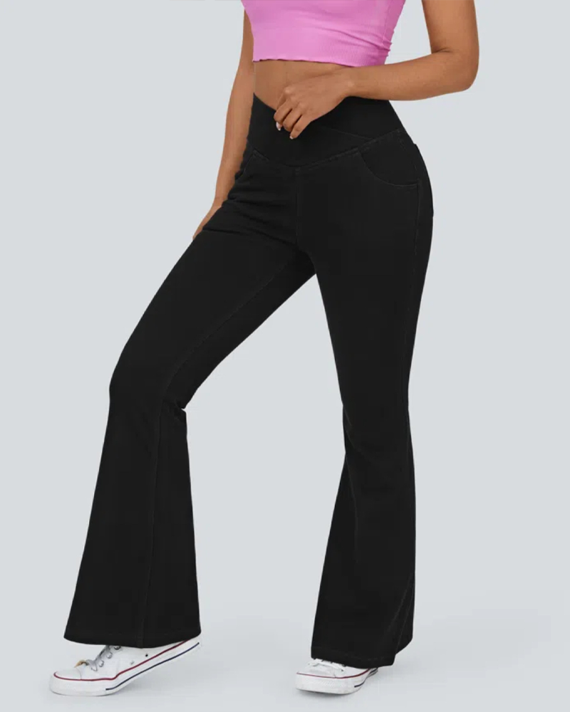 High-Waisted Crossover Flared Jeans