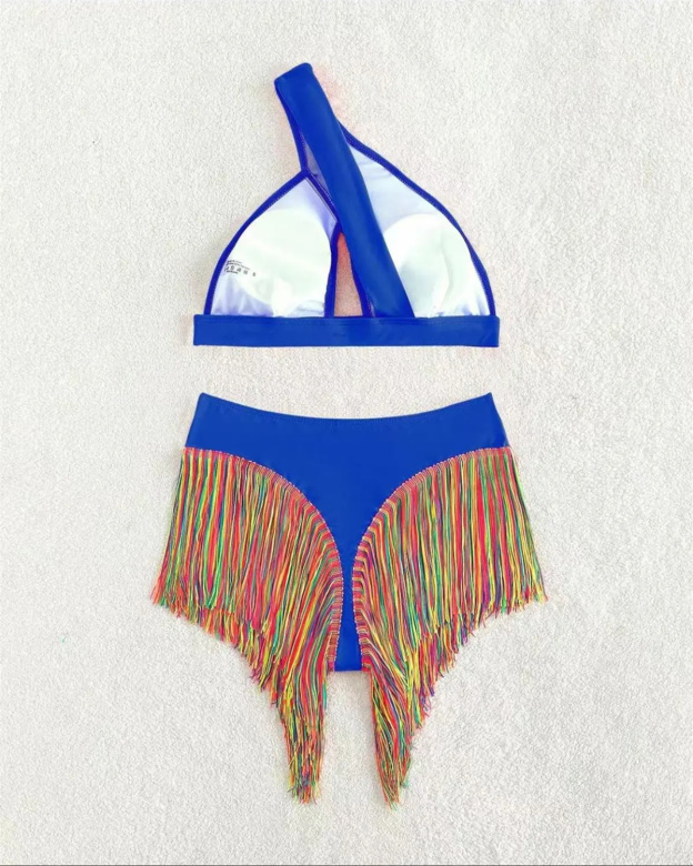 Women's Solid Color Fringe Hem Bikini-Curvy-Faja