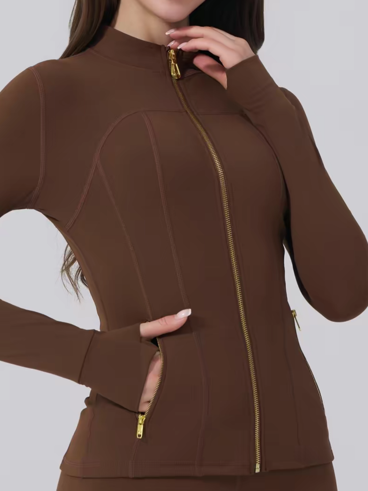 Body Shaping Yoga Set Gold Zip Up Jacket With Pockets