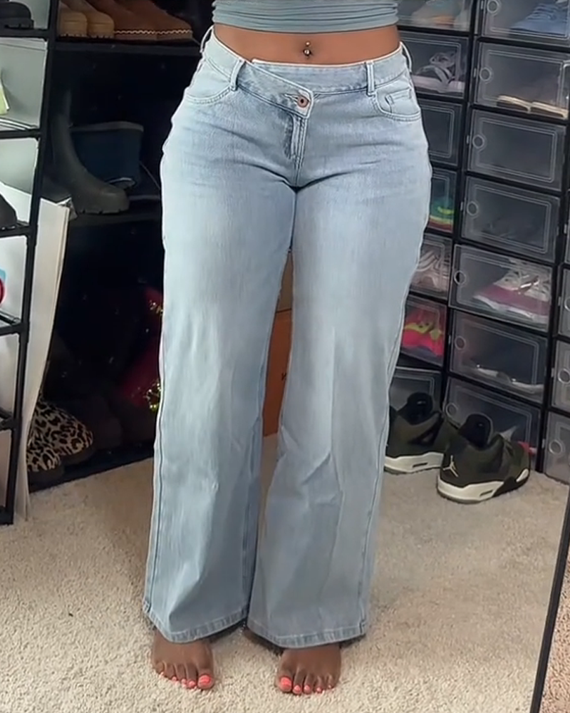 Casual Asymmetrical Straight Leg Jeans