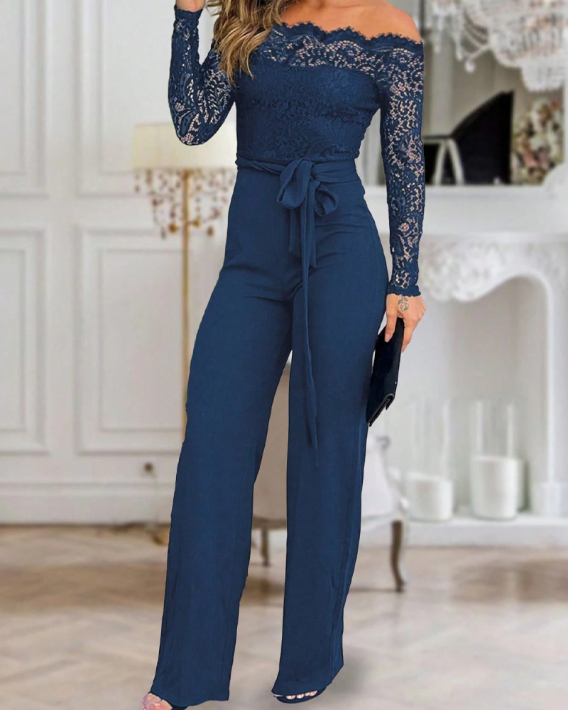 Lace Off-The-Shoulder Wide-Leg Jumpsuit