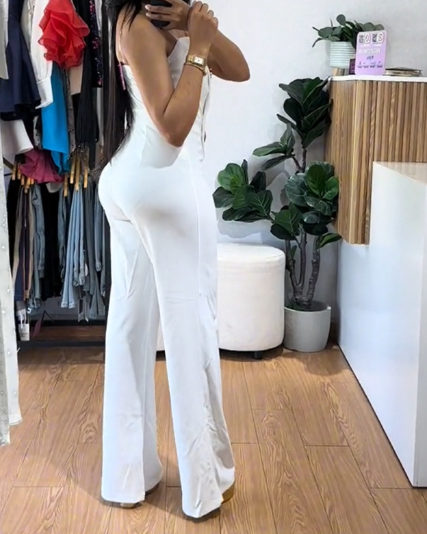 Sexy Tube Top Button-Decorated Flared Jumpsuit-Curvy-Faja