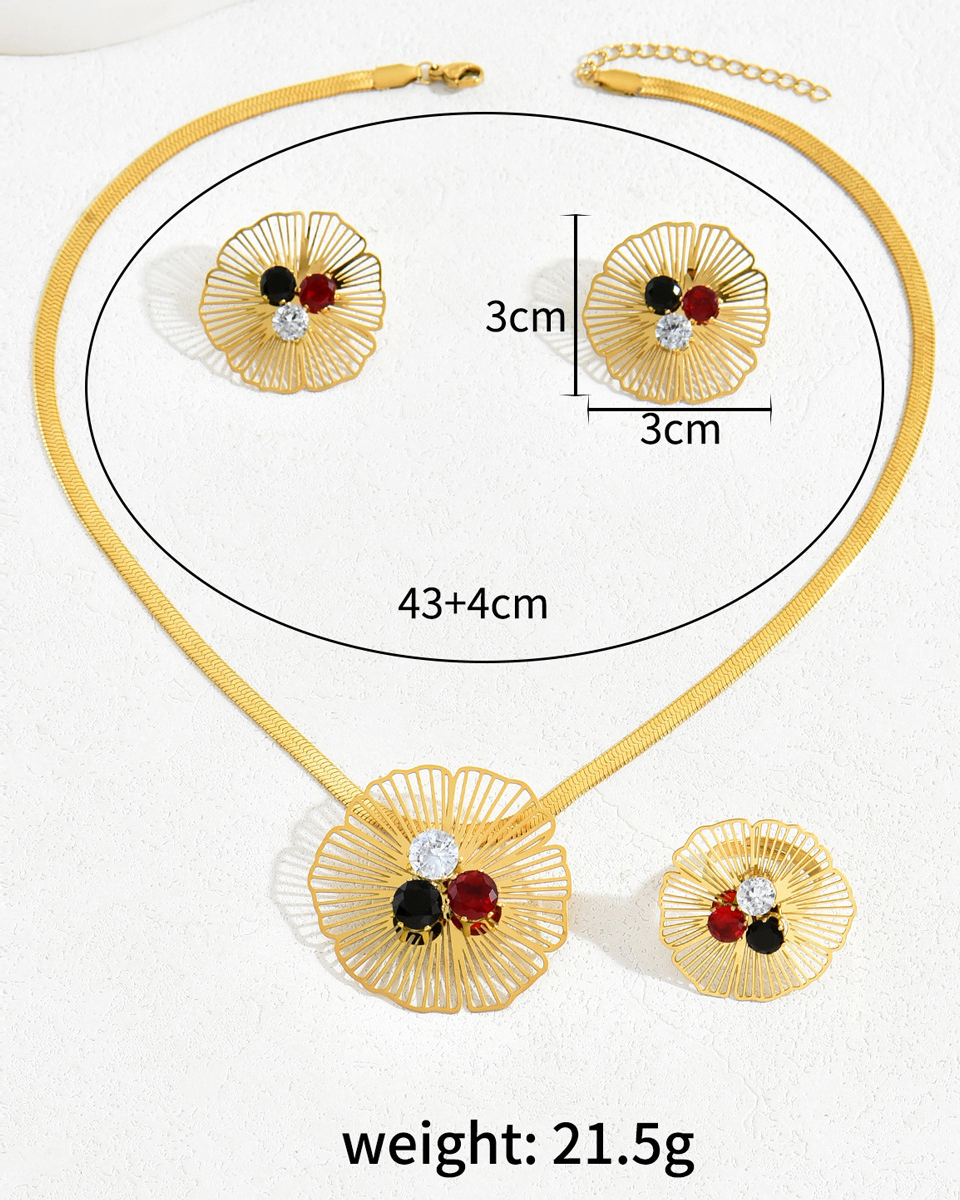 Zirconia Flower Jewelry Set-Curvy-Faja